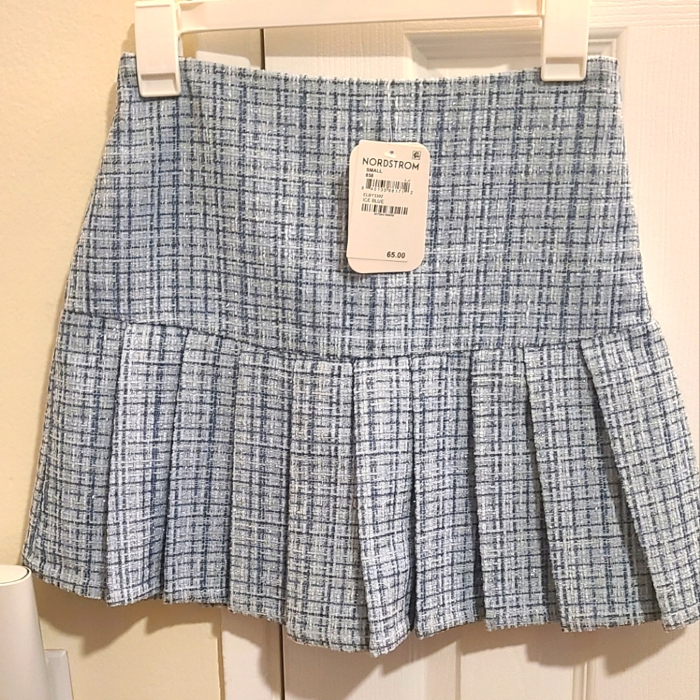 Elodie pleated blue silver plaid skirt new